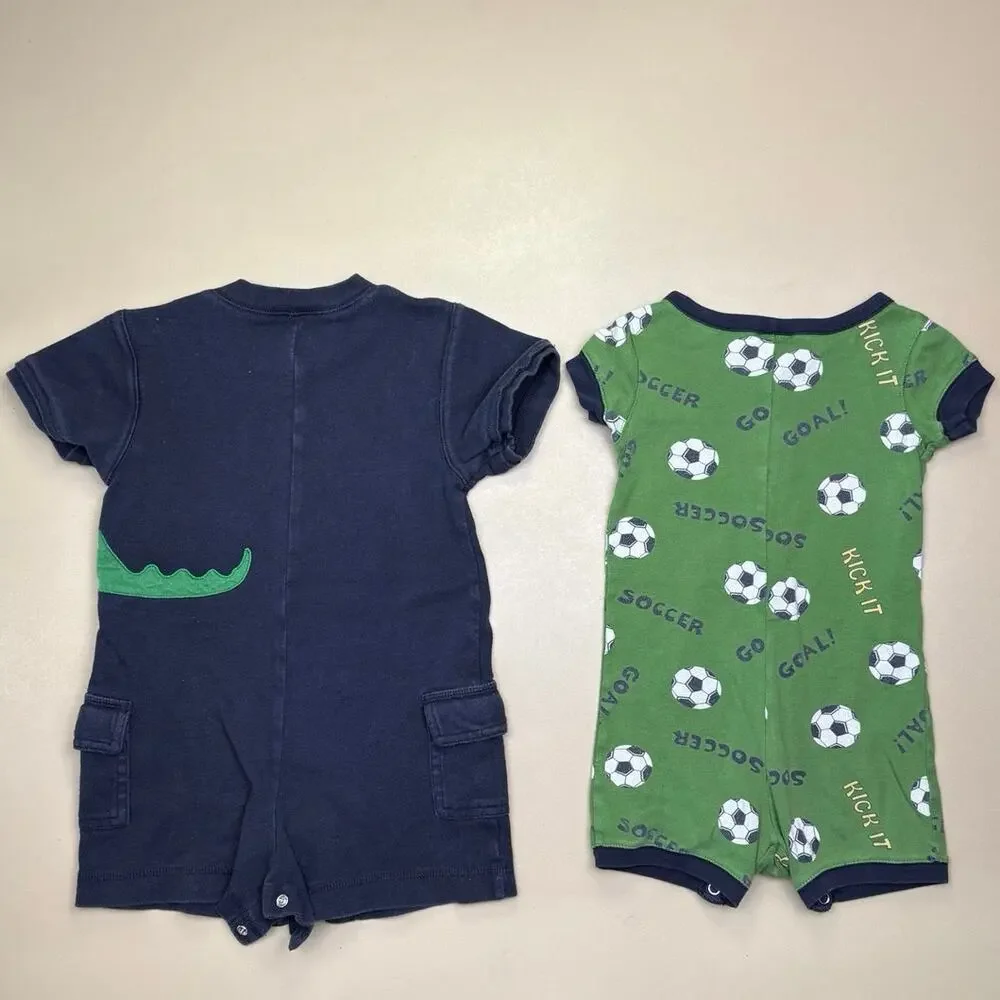 Gymboree Baby Romper Lot 18-24M Crocodile Soccer Short Sleeve EUC 2 Piece